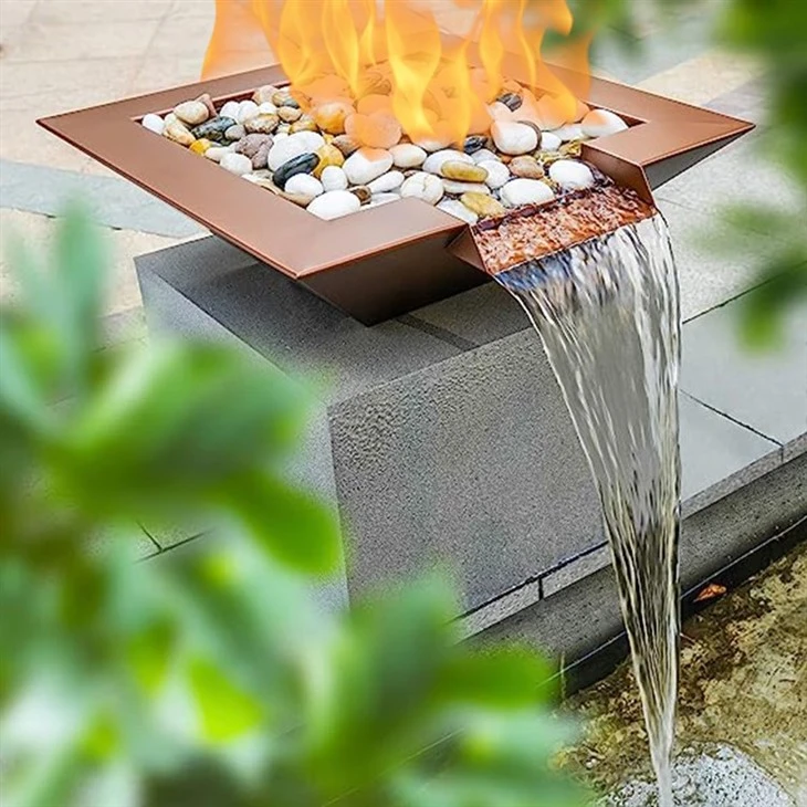 Landscape Water Fountain With Fire Pit